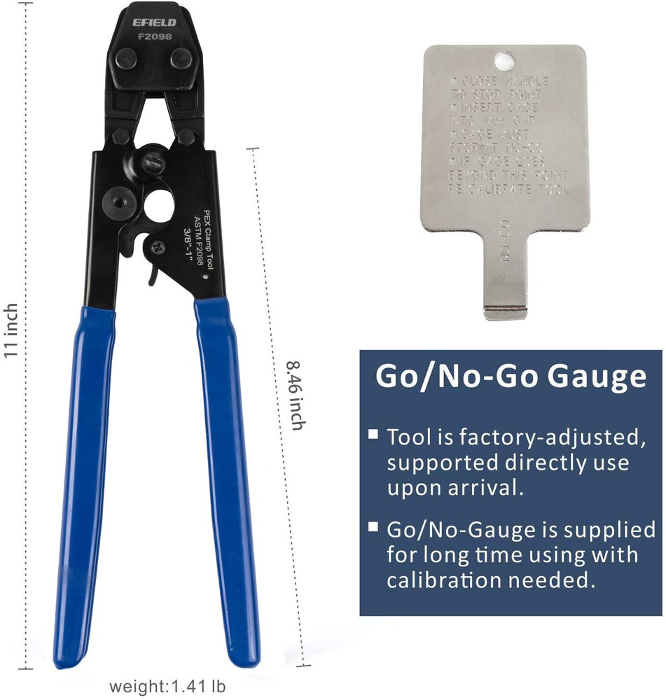 EFIELD PEX Cinch Clamps Crimping Tool for SS Clamps 3/8&Prime;-1&Prime;& Go/No-Go Gauge