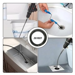 20ft x 1/2&Prime; Drain Cleaning Cable with 6 Cutters, Manual & Powered Adapters, Sewe