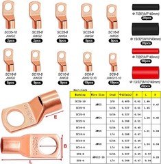 160PCS Battery Cable Ends with Hammer Lug Crimper Tool,AWG 2/4/6/8/10/12 Gauge c