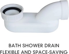 Bathtub Shower Drain Pipe, Low Profile Flat 1 1/2 P Trap Kit, Flexible White