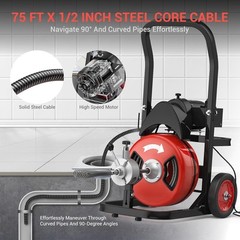 75FT x 1/2 Inch Cable Electric Drain Cleaning Machine 450W Auto-Feed Sewer Snake