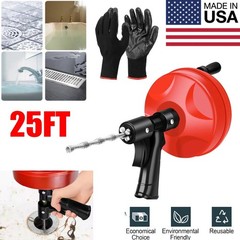 Drain Auger 25ft 1/4in Drum Plumbing Drain Snake Clog Remover Autofeed