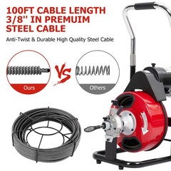 100FT x 3/8&Prime; Electric Drain Cleaner Machine K-300ZF Sewer Auger for 1&Prime;-4&Prime; Pipes