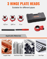 Ratchet Pipe Threader Kit with 3 Dies, 1/2&Prime; NPT, 3/4&Prime; NPT, 1&Prime; NPT Ratcheting Pip