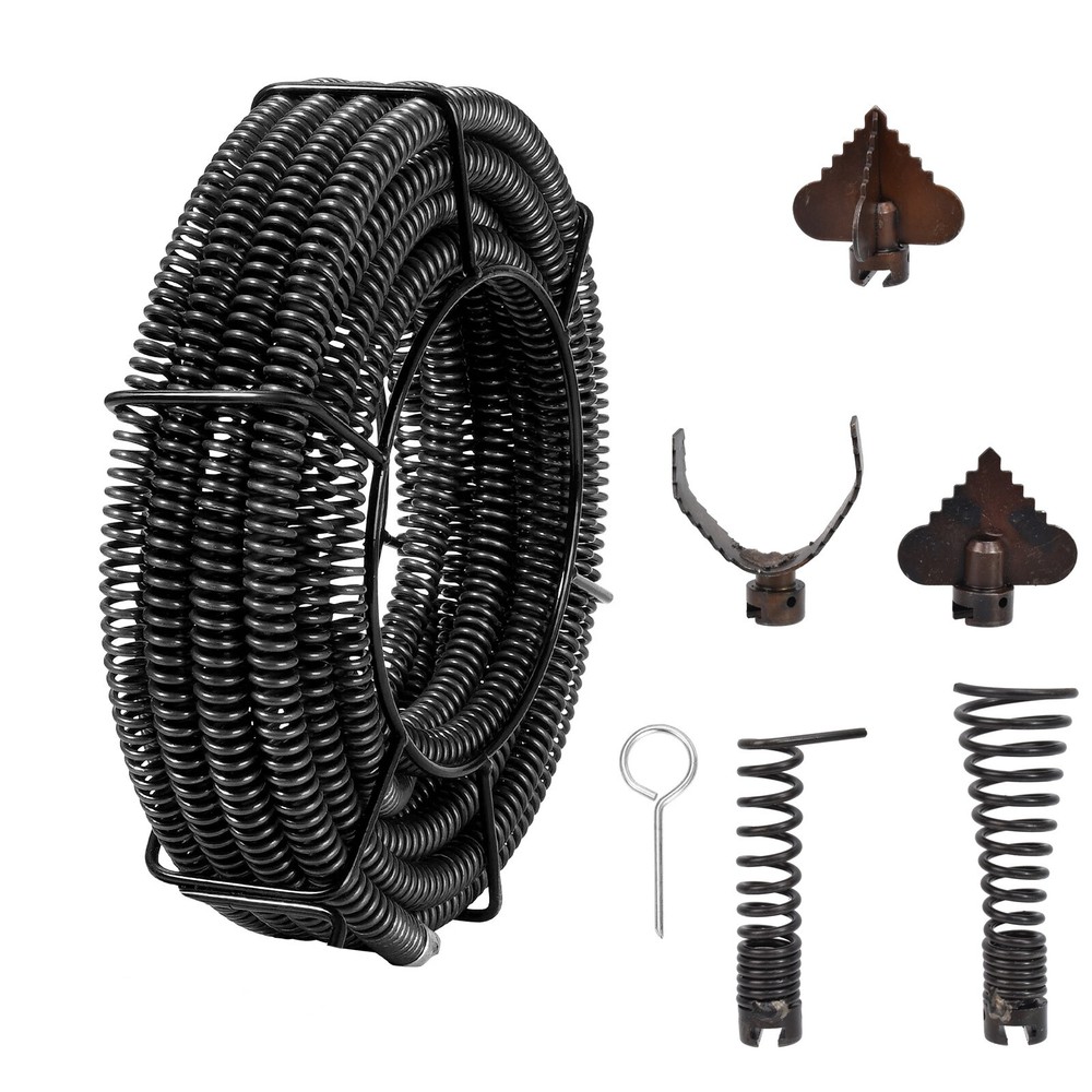Sectional Drain Cleaning Sewer Cable 45FTx7/8In & 5 Cutters for 0.8&Prime;-5.9&Prime; Pipes