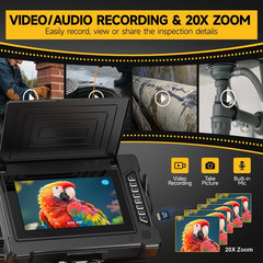 100Ft Sewer Camera with 7&Prime; HD Screen, DVR, Audio, IP68 Waterproof, 32GB Card