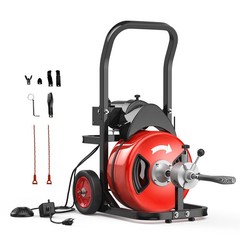 100FT Steel Cable Drain Cleaner Electric 1/2 Inch 370W Portable Sewer Snake Mach