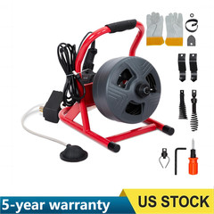 50Ft x 5/16&Prime; Drain Cleaner Machine Auger Sewer Snake w/ Cutters fit 3/4-3&Prime; Pipes