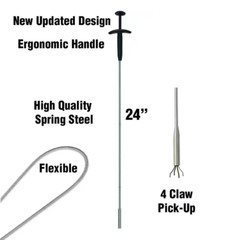 24 In. Ergonomic Handle, Flexible, 4 Claw Pick-Up Tool, Jewelry Retriever, Clog