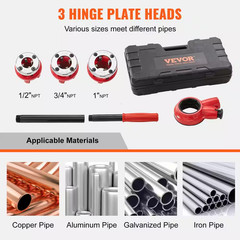 Ratchet Pipe Threader Kit, 1/2 In. NPT, 3/4 In. NPT, 1 In. NPT Manual Ratcheting