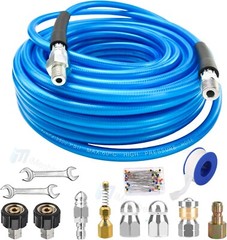 200FT 1/4&Prime;M-NPT Drain Cleaning Hose Sewer Jetter Nozzles Kit For Pressure Washer