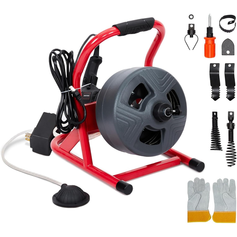 50Ft X 5/16 Inch Drain Cleaner Machine Electric Auger with Foot Switch for Pipes