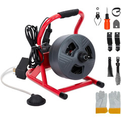 50Ft X 5/16Inch Drain Auger Foot Switch 6 Cutters & Gloves for 3/4-3in Pipe Use