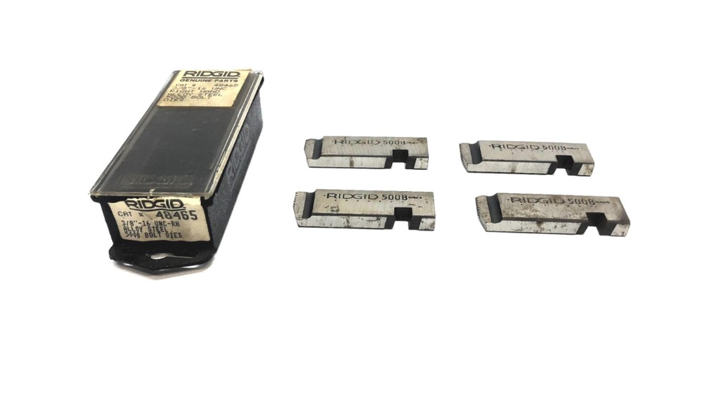 Ridgid Set of (4) 3/8&Prime; &ndash; 16 UNC RH Alloy Steel 500B Bolt Dies 48465 USED