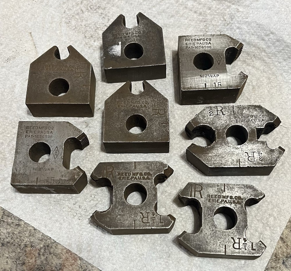 Vintage Reed Mfg Co. Solid Block Pipe Threading Die Lot (8) 2 1/2 AP 1/4 R ETC