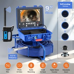 9&Prime; Self-Leveling Sewer Camera w 512Hz Locator 295ft/90m Meter Counter 720P 32GB