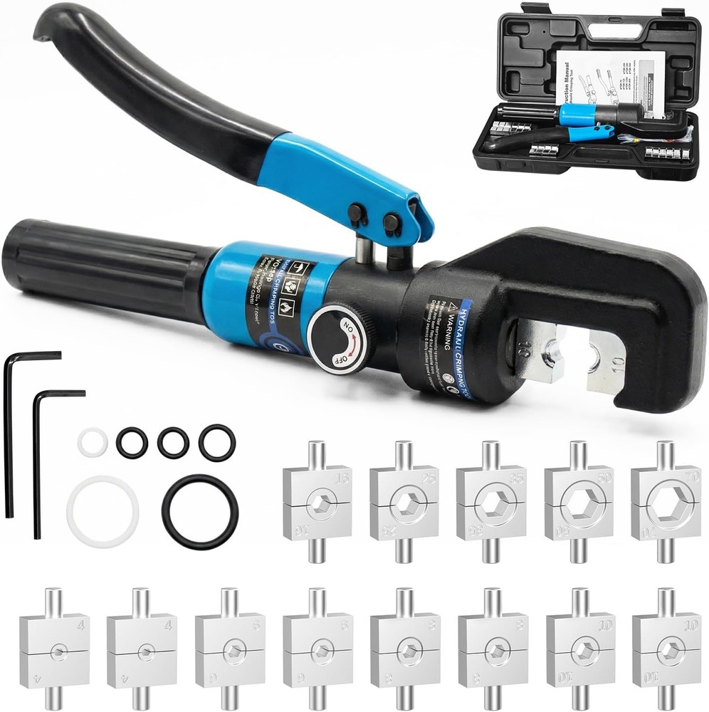 Hydraulic Crimping Tool with 13 Dies, 10 Ton Battery Cable Crimper Tool & Wire R