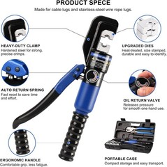 10 Ton Hydraulic Crimping Tool with 9 Hex Dies, Battery Cable Crimper 12&ndash;2/0 AWG
