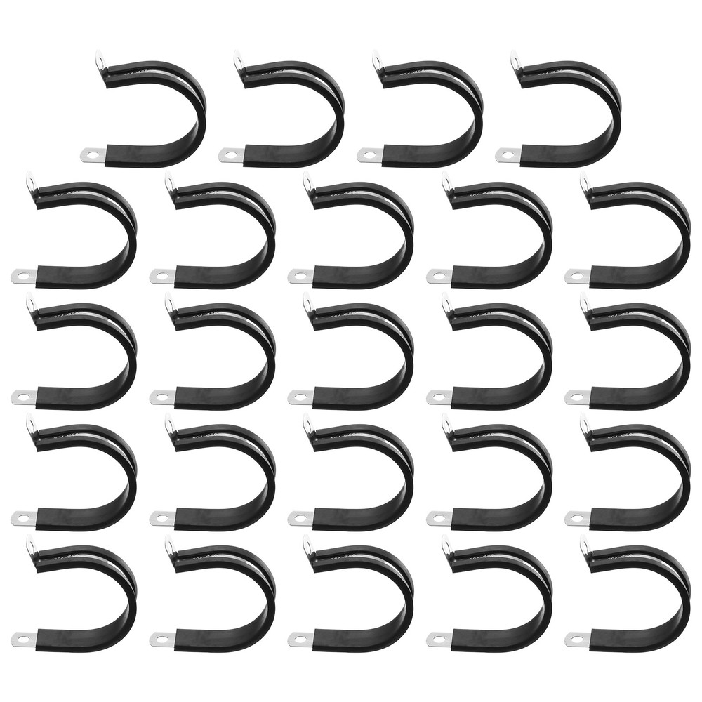 24Pcs 36mm(1-7/16&Prime;) Stainless Steel Rubber R-Tube Strap Clamp, Black