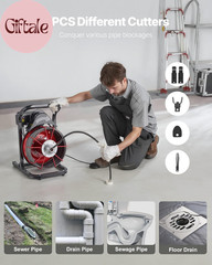 Drain Cleaner Machine 75 FT X 1/2 Inch, Sewer Snake Auger Manual Feed with 4 Cut