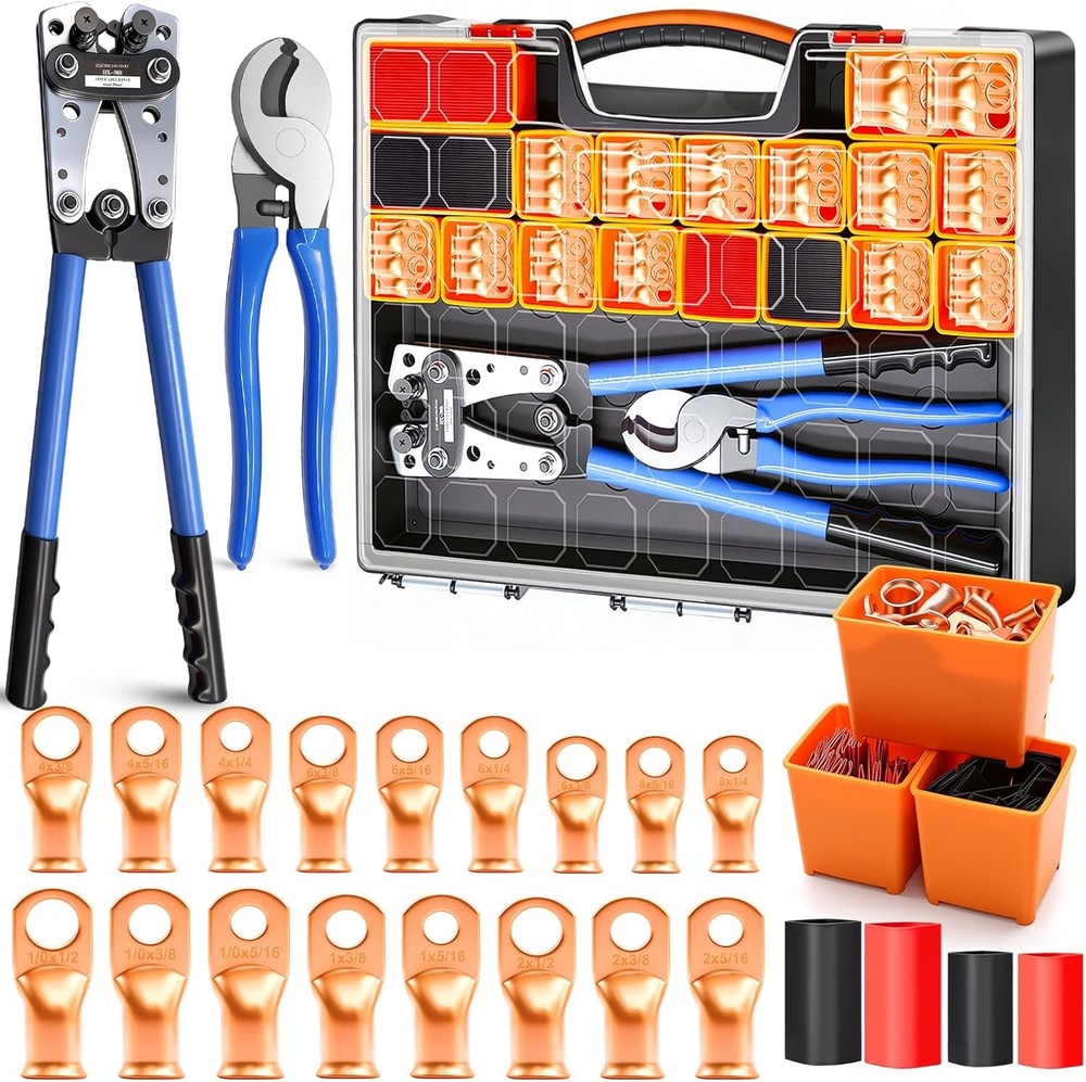 /Battery Cable Lug Crimping Tool Kit With 230PCS Battery Cable Ends AWG 8 6 4 2