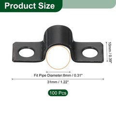 100Pcs U-Shaped Pipe Clamp, 5/16 Inch(8mm) 2 Hole U-Tube Strap Clamp, Black