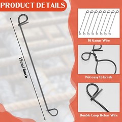 1000 Pcs 16 Gauge Rebar Tie Wire 6 Inch Black Double Loop Annealed Steel Wire Ti