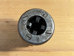 LOT OF 6 &ndash; USED BEAVER DIE HEADS DROP HEAD TYPE w/7 misc. Replacment Dies