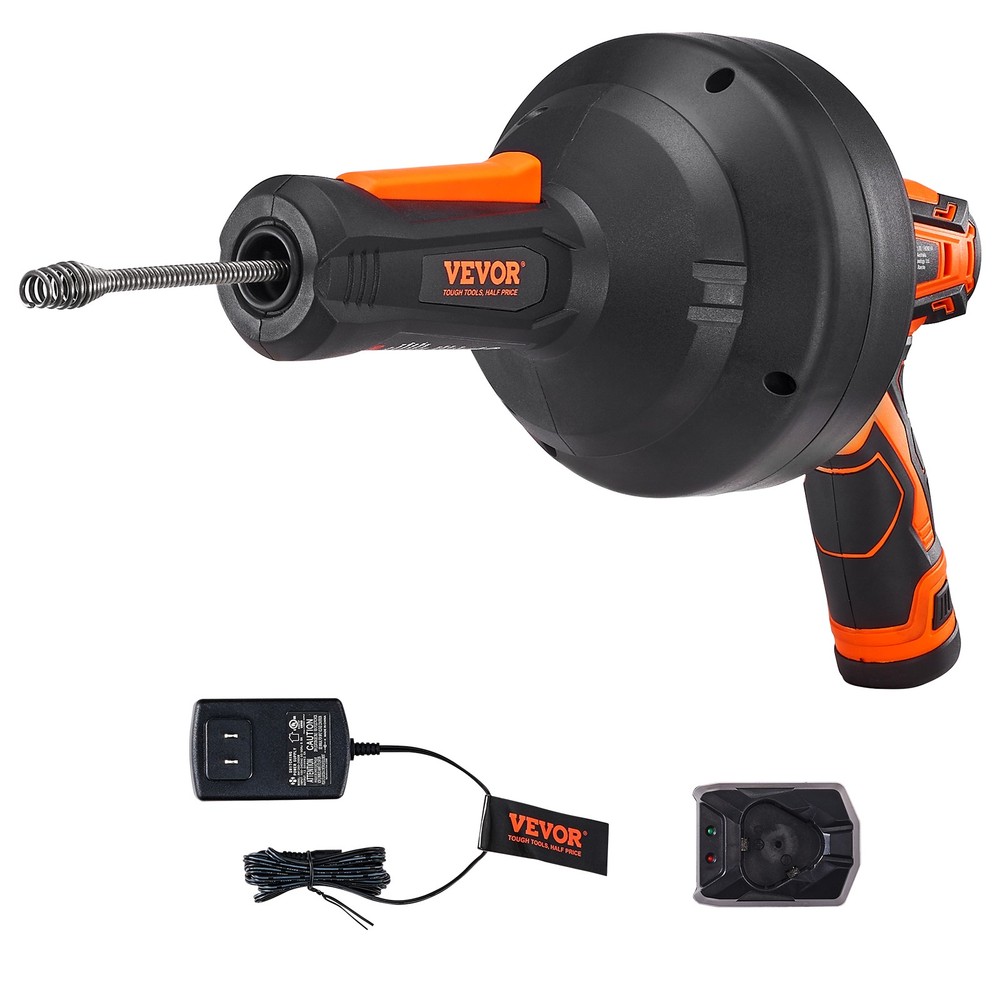 VEVOR 12V Electric Drain Auger 25FT Plumbing Snake Auto Feed for 3/4&Prime;-2&Prime; Pipes