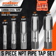 5 Pcs NPT Pipe Tap Set 1/8&Prime; 1/4&Prime; 3/8&Prime; 1/2&Prime; and 3/4&Prime; With Case Carbon Steel Inch