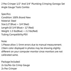 2 Pex Crimper 3/4&Prime;And 1/2&Prime; Plumbing Crimping Gonogo Set Angle Gauge Tools Combo