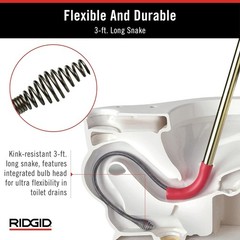 Model K-3 Toilet Auger with Unclogging 3-Foot Snake and Bulb Head