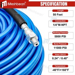 Sewer Jetter Kit for Pressure Washer 50FT 1/4&Prime; M-NPT Drain Cleaner Hose 5800PSI