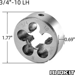 3/4&Prime;-10 UNC Left Hand Tap and Die Set Machine Thread Tap Round Die