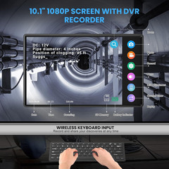 10.1&Prime; 1080P Sewer Camera with 165FT Cable, IP68 Waterproof, DVR Recorder