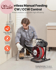 Drain Cleaner Machine 75 FT X 1/2 Inch, Sewer Snake Auger Manual Feed with 4 Cut