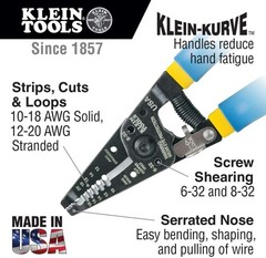 Klein Tools 11055EP Stranded and Solid Wire Cutter/Stripper, Made in USA, Blue/Y