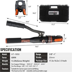 Copper Press Tool PEX Crimping Tool with 1/2&Prime;, 3/4&Prime;, 1&Prime; Dies for Copper Pipe