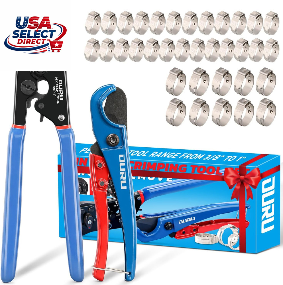 2 in 1 Ratchet Pex Crimping Tool with Cutter and Clamps 25PCS 1/2&Prime; 10PCS 3/4&Prime;