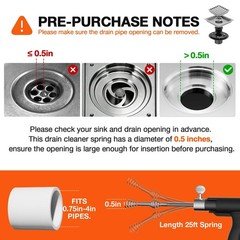 25Ft Snake Drain Hair Removal Tool Drill Powered and Manual Drain Cleaner Tool
