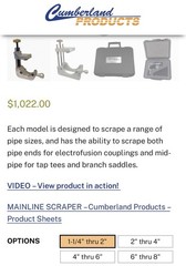 Cumberland Products Mainline pipe Scraper 1 1/4&rdquo; &ndash; 2&rdquo; With Case