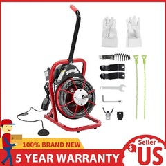 Drain Cleaner Machine 75 Ft x 1/2&Prime; Portable Electric Drain Auger Sewer w/Cutters