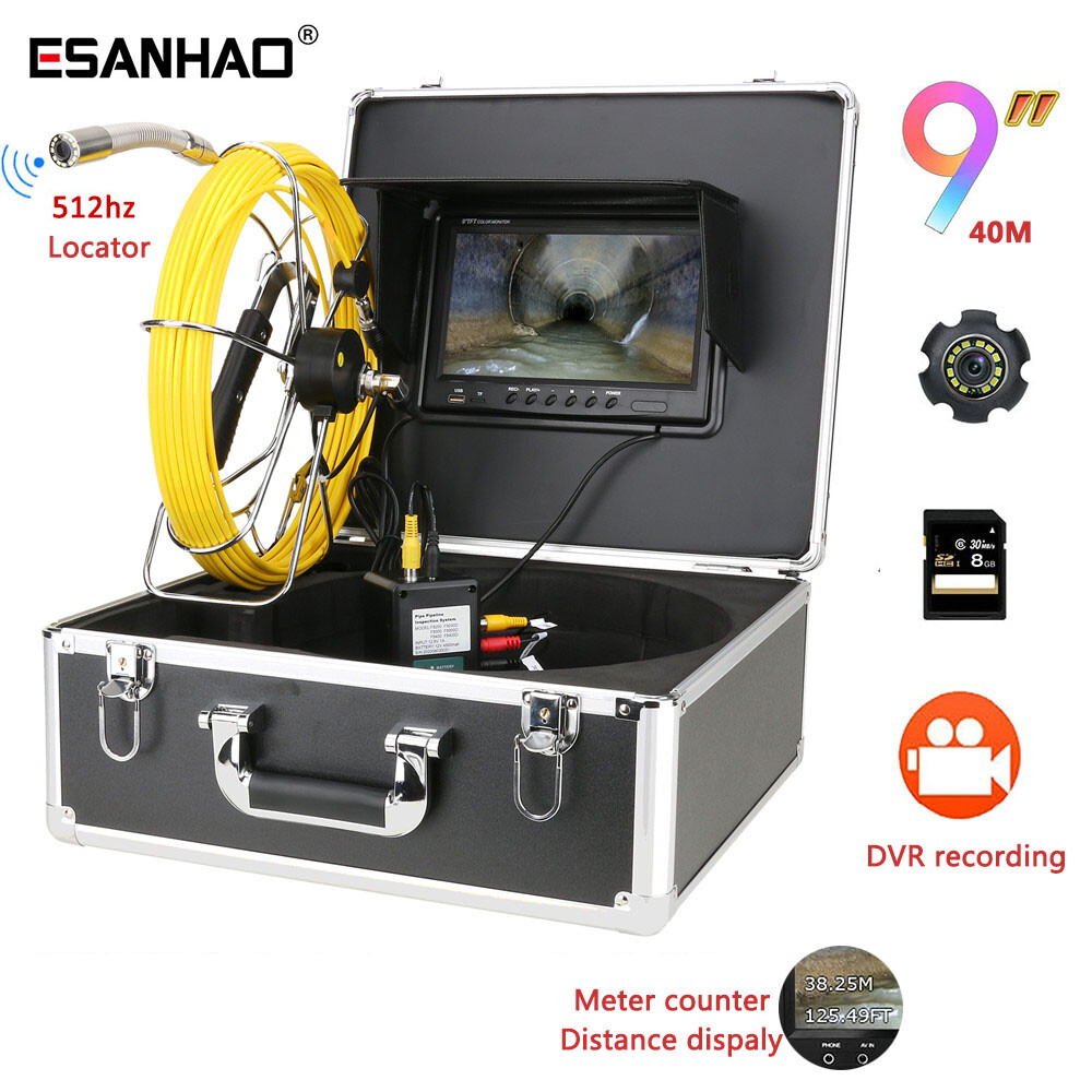 9&Prime; 40m 1000TVL Sewer Camera 512hz DVR Pipe Inspection Video Camera Meter Counter