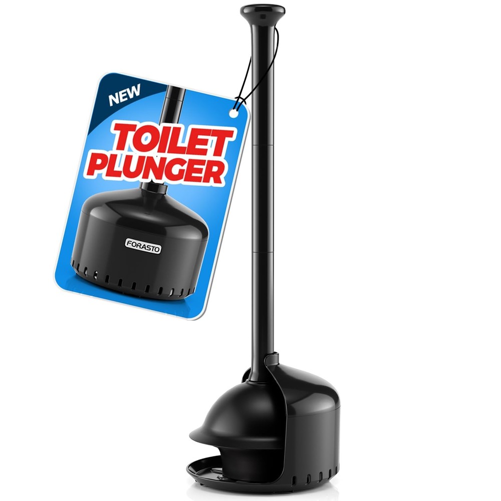 FORASTO Toilet Plunger with Holder,Plungers for Bathroom 1Pack, Black