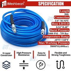 5800PSI Sewer Jetter Kit for Pressure Washer 50FT 1/4&Prime; M-NPT Drain Cleaner Hose