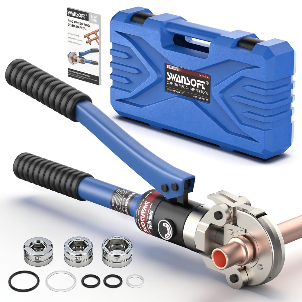 SWANSOFT Hydraulic Copper Pipe Crimping Tool with 1/2&Prime;,3/4&Prime;,1&Prime; Dies Dark Blue