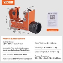 VEVOR Mini Cutter Copper Pipe Cutter 1/8&Prime;-1-1/8&Prime;O.D. for Aluminum Plastic