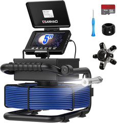 Sewer Camera with 5&Prime; Screen, 164ft Drain Snake & 512Hz Transmitter, DVR Included