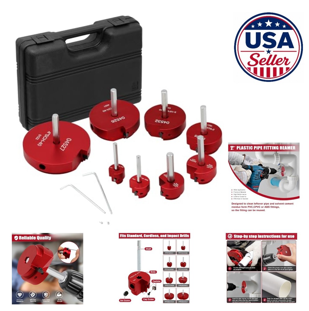 8pcs PVC Pipe Reamer Set Plastic Fitting for 1/2 Drills PPR75 PPR100 PPR125