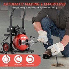 75FT x 1/2 Inch Cable Electric Drain Cleaning Machine 450W Auto-Feed Sewer Snake